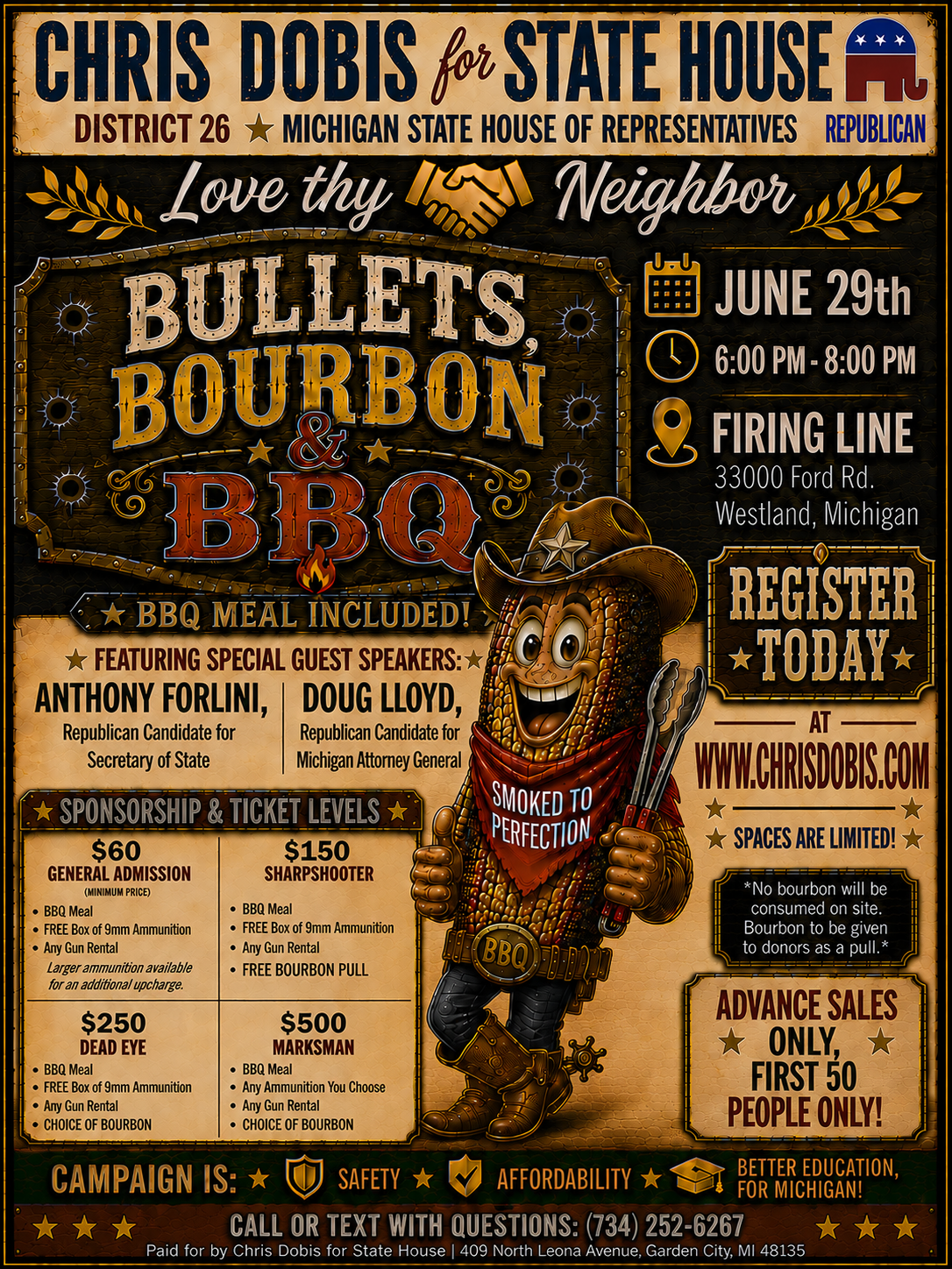 Bullets, Bourbon & BBQ Fundraiser Flyer